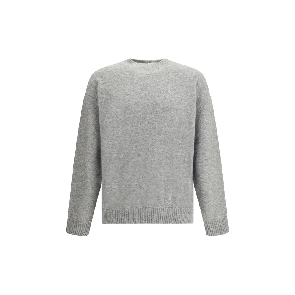 Laneus Gray Cashmere Cashmere Sweater with ribbed crew neck and cuffs, showcasing sophisticated design and luxurious comfort.