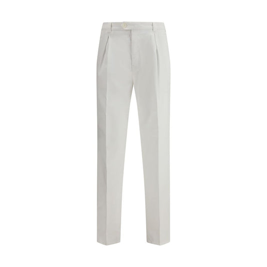 Brunello Cucinelli White Cotton Casual Pants with elegant gabardine material and classic silhouette, featuring American-style pockets.