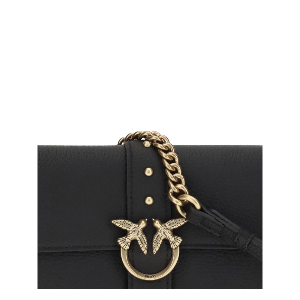 PINKO Black Calf Leather Bos Taurus Shoulder Bag
