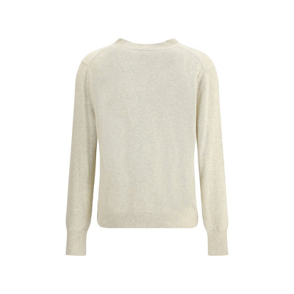 Back view of Marant Etoile White Cotton Cardigan with long sleeves and a wool blend for casual, refined style.