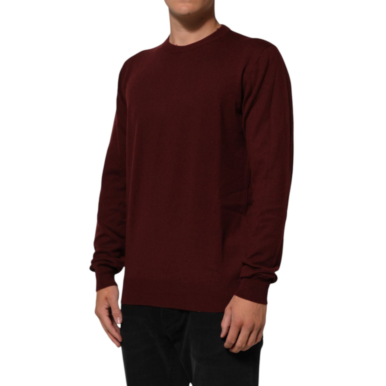Dolce & Gabbana Maroon Cashmere Crew Neck Pullover Sweater