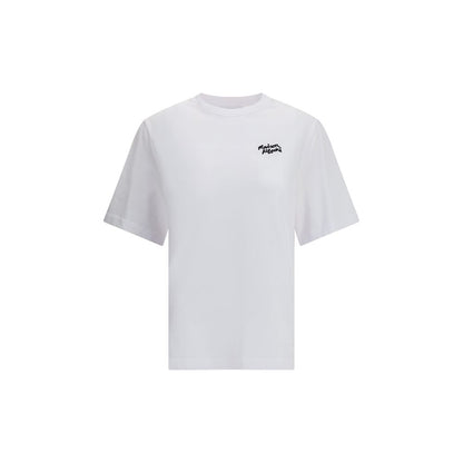 Maison Kitsuné White Cotton T-Shirt with logo, ribbed crew neck, and embroidered detail on front. Modern, versatile style for AW25 season.