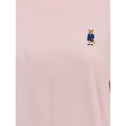 Maison Kitsuné Multicolor Cotton T-Shirt with embroidered dressed fox patch, ribbed crew neck, and iconic design for season AW25.