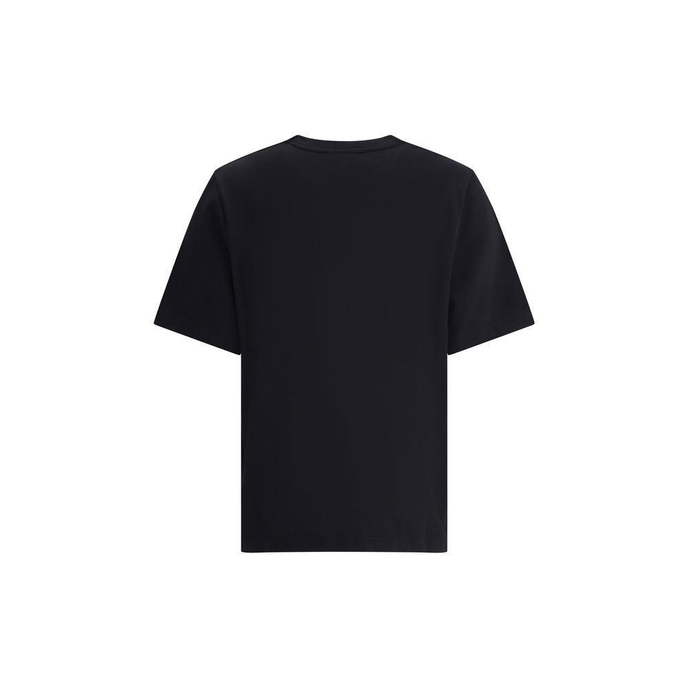 Maison Kitsuné Black Cotton T-Shirt back view with ribbed crew neck and iconic embroidered dressed fox patch.