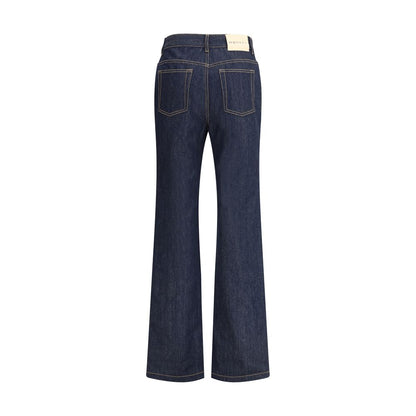Back view of Alexander McQueen Blue Cotton Straight-Leg Jeans with contrast stitching and five-pocket design, made from 100% cotton.