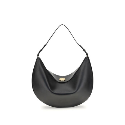 Jacquemus Black Calf Leather Bos Taurus Shoulder Bag with elegant hobo design and engraved snap button closure.