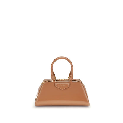 Givenchy Brown Calf Leather Bos Taurus Handbag with structured design and articulated handles, featuring embossed signature.