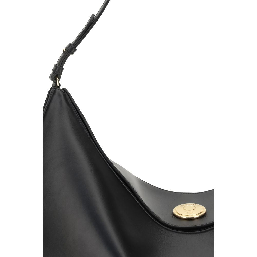Jacquemus Black Calf Leather Bos Taurus Shoulder Bag with engraved snap button and slim shoulder strap, season AW25.
