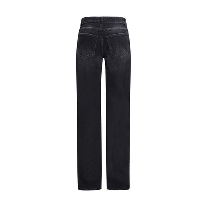 Back view of Balenciaga Black Cotton Relaxed Fit Jeans with faded, worn-in look and five pockets.