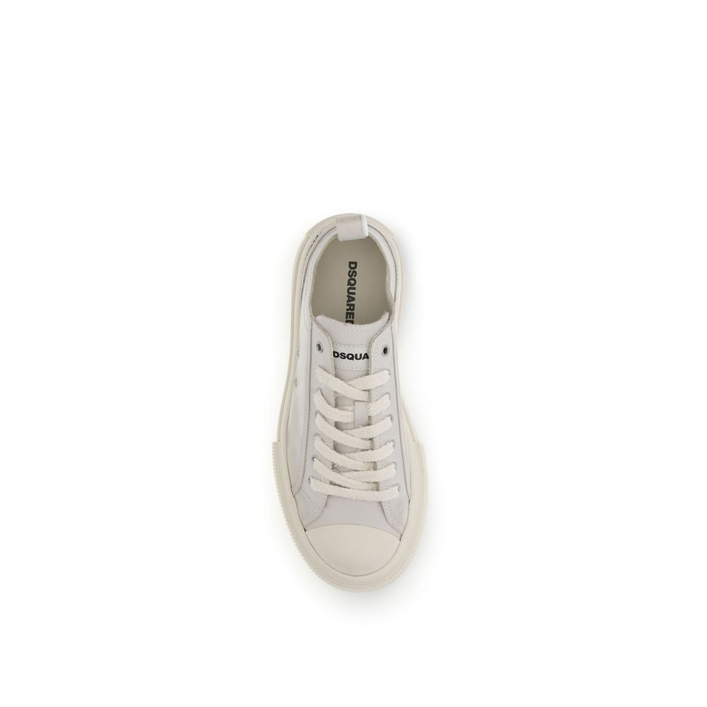 Top view of Dsquared² Cream Leather Platform Sneakers with laces and logo on the back, perfect for casual and urban looks.