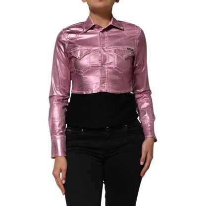 Dolce & Gabbana Pink Cotton Stretch Collared Cropped Jacket for stylish layered looks