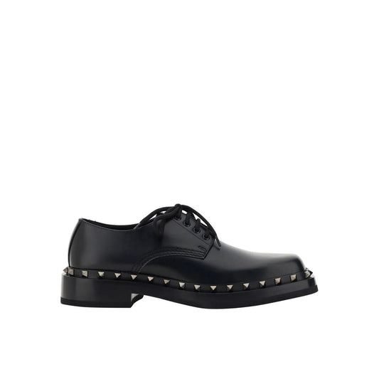 Valentino Garavani Black Calfskin Oxfords And Derbies with studs and lace-up closure