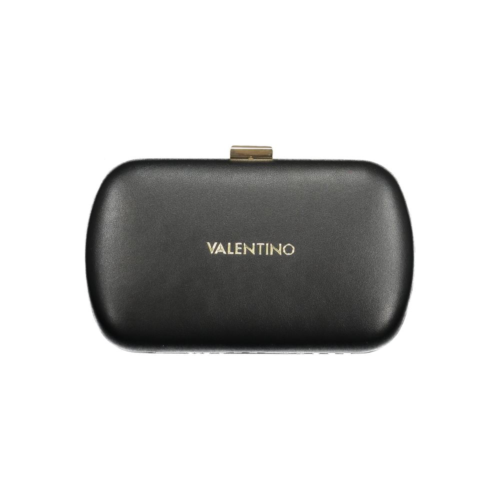 Mario Valentino Black Polyethylene Handbag with removable chain strap and snap closure logo.