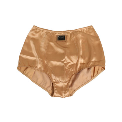 Dolce & Gabbana Beige Silk Stretch High Waist Girdle Underwear with logo detail, crafted from luxurious stretch silk, elegant and comfortable.