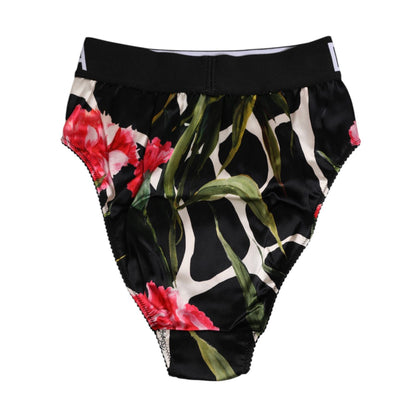 Dolce & Gabbana Black Floral Print High Waist Panty Underwear
