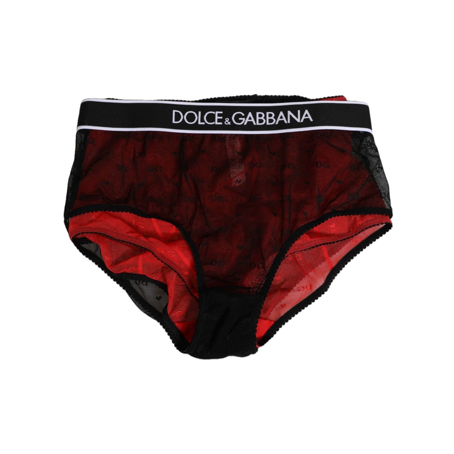 Dolce & Gabbana Black Red Nylon High Waist Girdle Underwear with stylish design and brand logo showcased on the waistband.