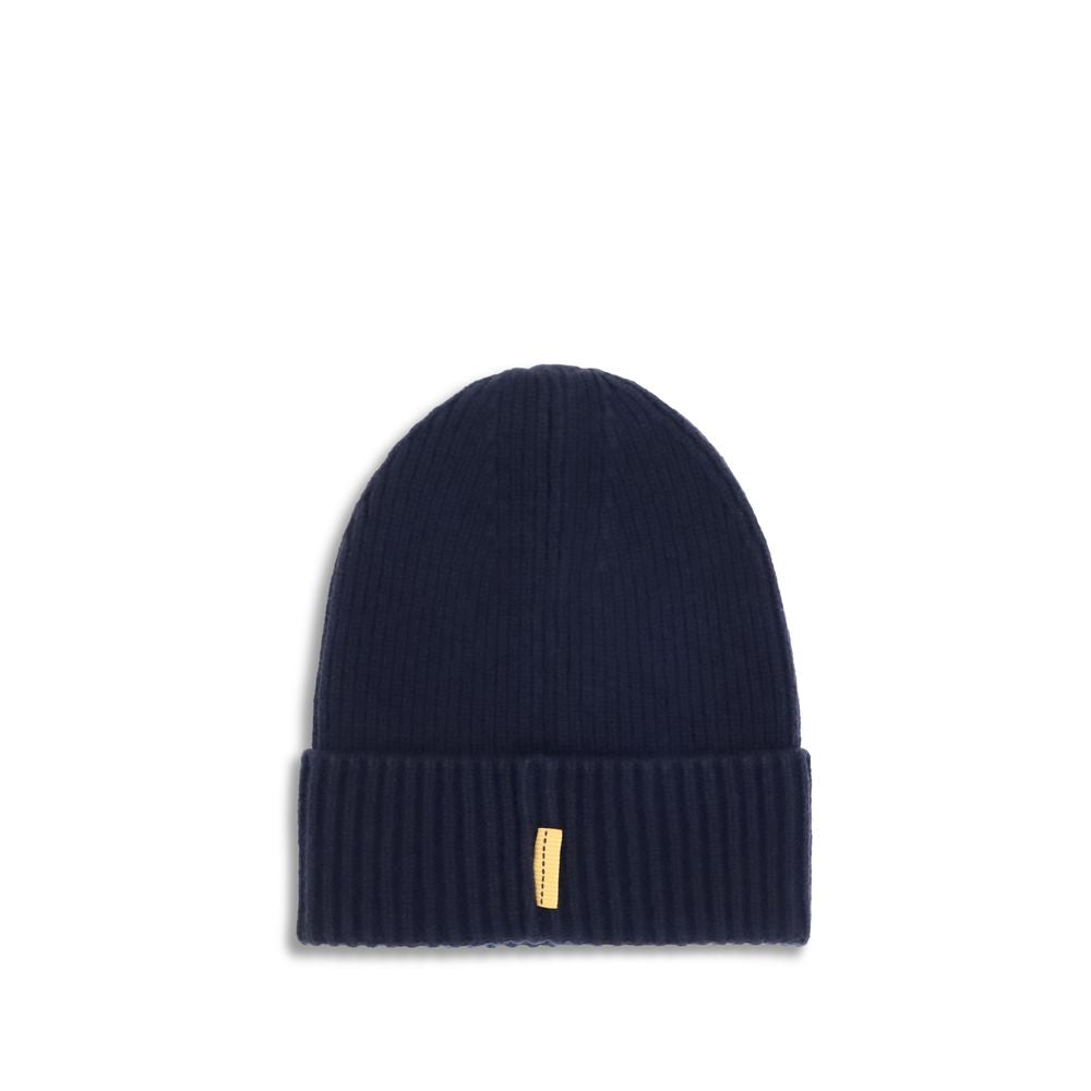 Parajumpers Ribbed Beanie Hat with PJS patch, navy ribbed knit, essential winter accessory AW25 collection.