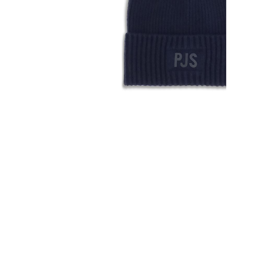 Parajumpers Ribbed Beanie Hat in navy with PJS patch, ribbed knit design, 80% wool, 20% nylon, AW25 season.