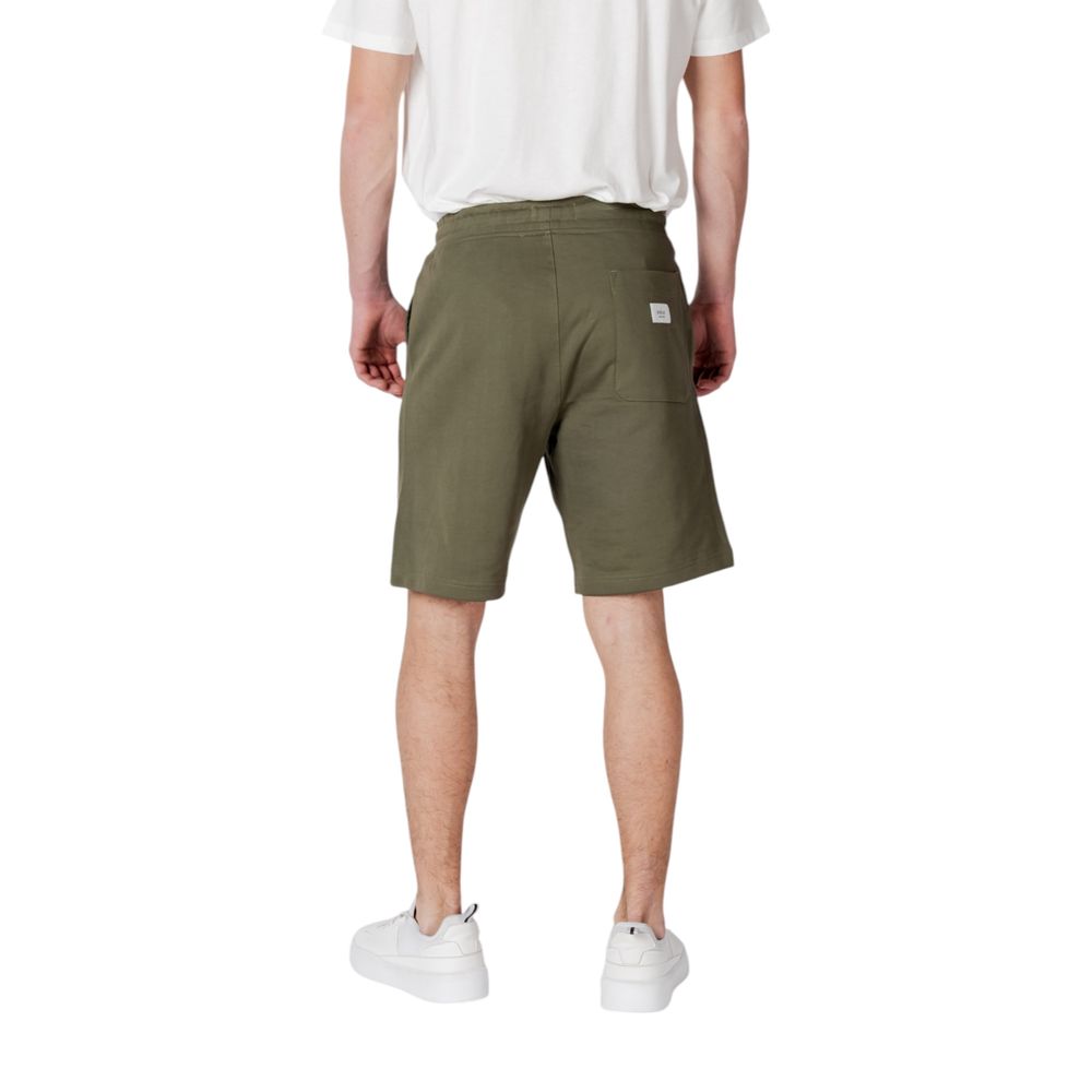Back view of Replay Green Cotton Bermuda Shorts with elastic waistband and drawstring.