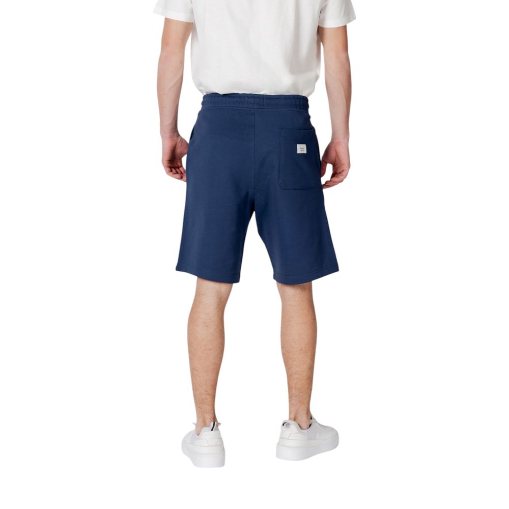 Back view of Replay Blue Cotton Bermuda Shorts for men with elastic waistband and pocket detail.