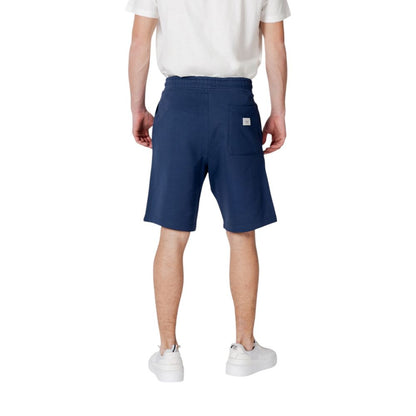 Back view of Replay Blue Cotton Bermuda Shorts for men with elastic waistband and pocket detail.