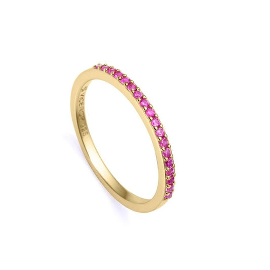 Elegant gold ring with pink gemstones, suitable for ladies. VICEROY JEWELS Mod. 9118A014-37, perfect for gifts. Quartz movement, 3 ATM.