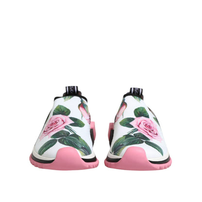 Dolce & Gabbana White Rose Print Sorrento Sneakers Shoes