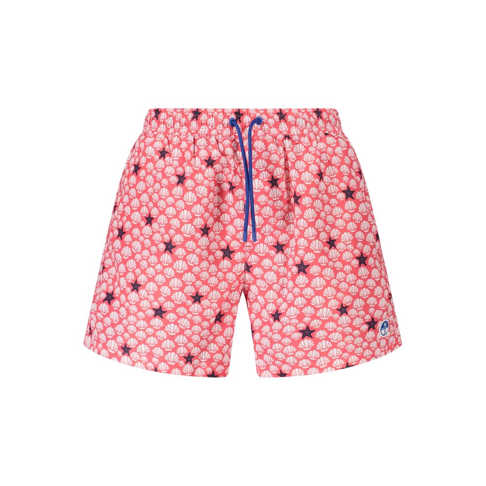 North Sails Red Polyester Swimwear with patterned boxer, elastic waist and contrasting details. Ocean Positive.