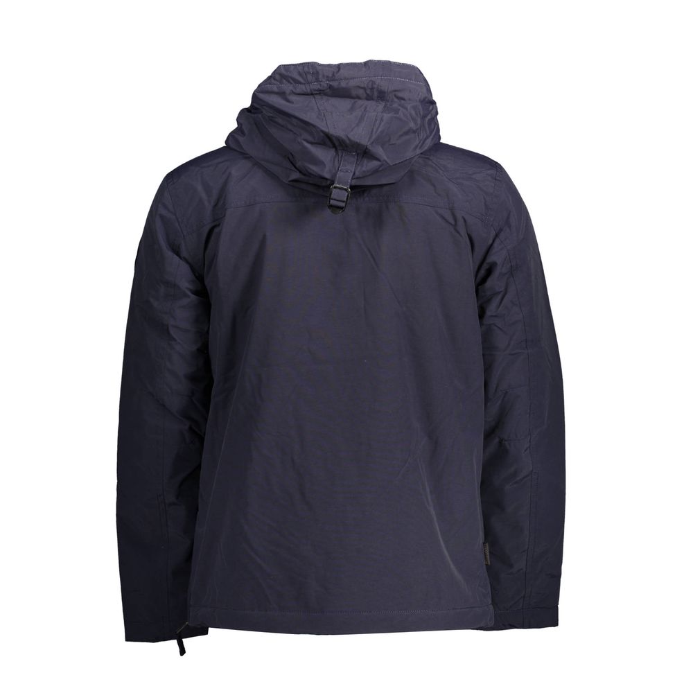 Napapijri Blue Polyamide Jackets & Coat with hood and side zip, showcasing back view.