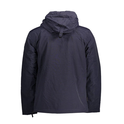 Napapijri Blue Polyamide Jackets & Coat with hood and side zip, showcasing back view.