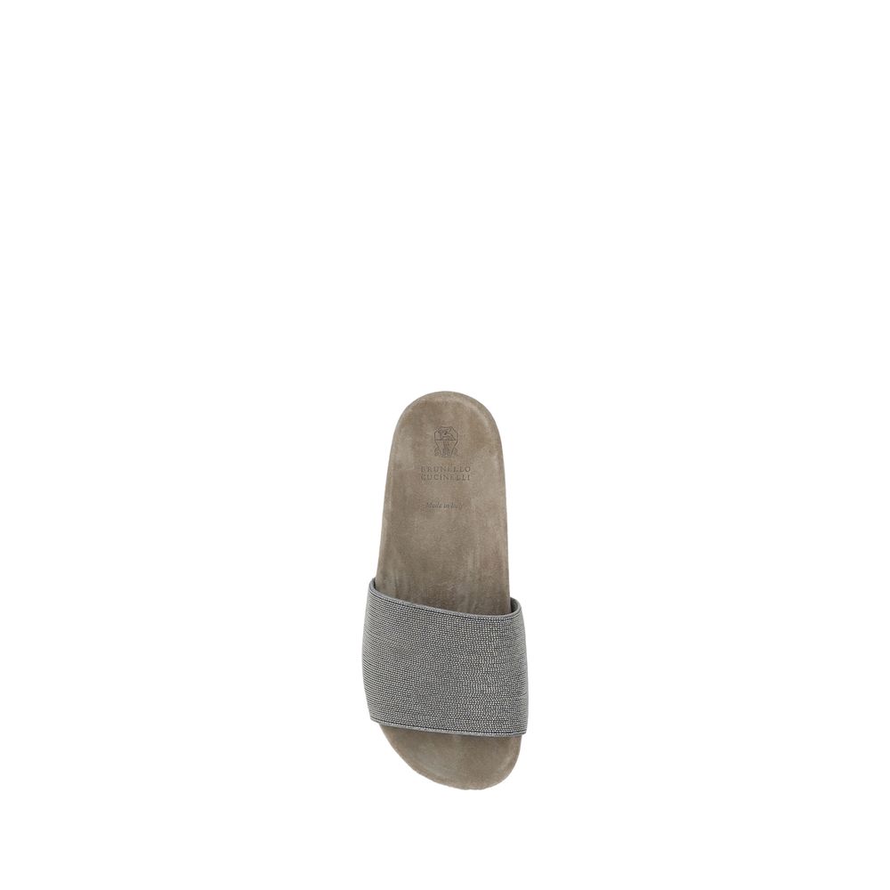 Brunello Cucinelli Brown Calf Leather Bos Taurus Flat Sandals