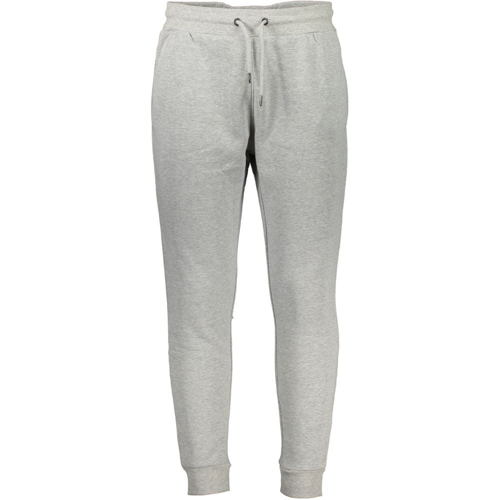 Cavalli Class Gray Cotton Pant with elastic waist, lace-up, 3 pockets, ankle cuff, embroidery, logo.