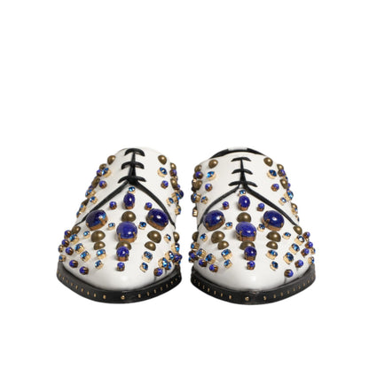 Dolce & Gabbana White Leather Crystals Embellished Dress Shoes