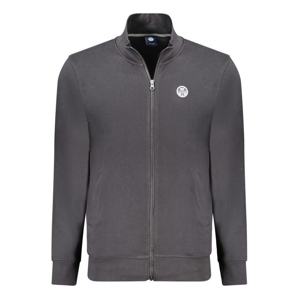 North Sails Black Cotton Sweatshirt with zip, 2 pockets, and logo applique.