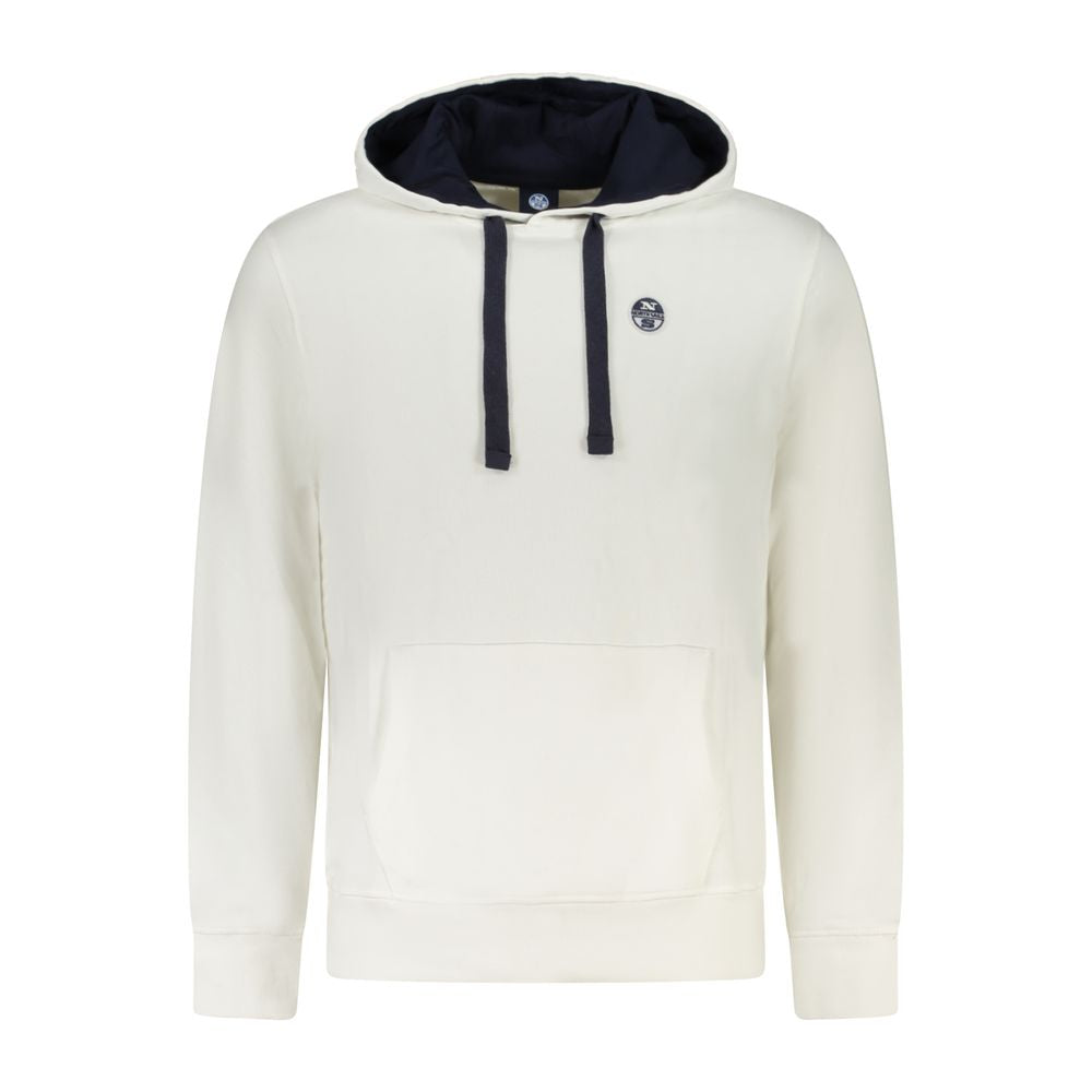 North Sails White Cotton Sweatshirt with hood, central pocket, and logo applique, ideal for casual wear. Long-sleeved brushed fabric.