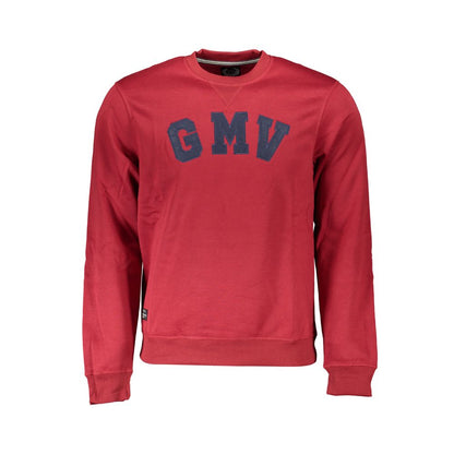 Gianmarco Venturi Red Cotton Sweatshirt featuring long sleeves, crew neck, fleece material, and embroidered logo.