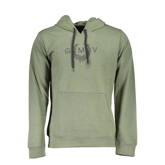 Gianmarco Venturi Green Cotton Sweatshirt, long-sleeved, hooded, with brushed fabric, central pocket, print, and logo.