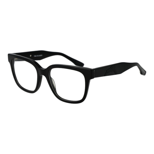 Trussardi Black Acetate Glasses (Frames) with full-rim square style, black color, and spring hinges. Includes branded case.
