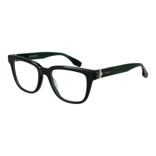 Trussardi Green Acetate Glasses (Frames), full-rim rectangle style, green color, acetate material, with demo lenses and spring hinge.