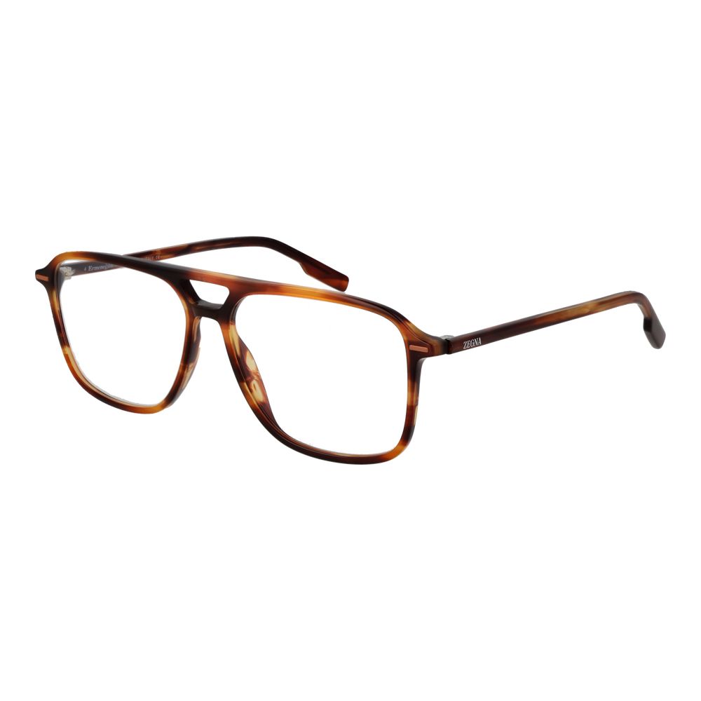 Ermenegildo Zegna Brown Acetate Glasses (Frames) in full-rim aviator style with demo plastic lenses, includes branded case.