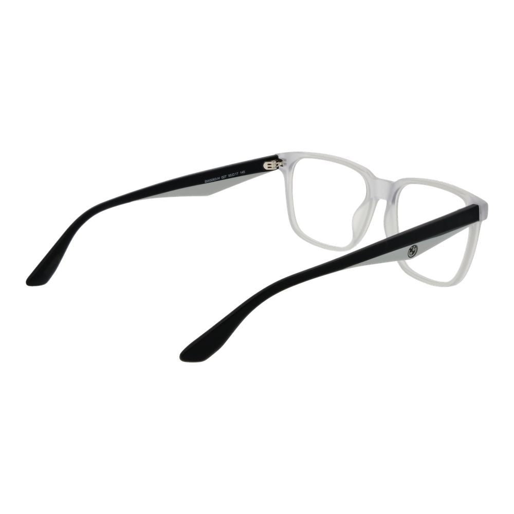 BMW White Acetate Glasses (Frames) for men in full-rim rectangle style, white color, acetate frame material, includes branded case.
