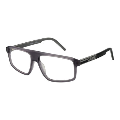Hugo Boss Gray Acetate Glasses (Frames) - Men's rectangle full-rim, grey acetate frame with demo lenses, spring hinge design.