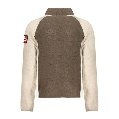 Norway 1963 Brown Polyester Men Sweater with contrasting details and logo embroidery, view of back showing stylish sleeves.