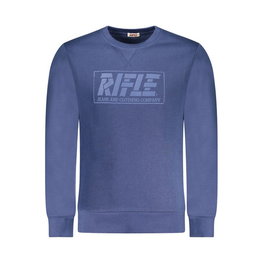 Rifle Blue Cotton Men Sweater featuring long sleeves, crew neck, and Rifle logo. Stylish and comfortable modern fashion statement.