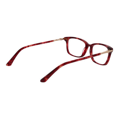 Guess Red Acetate Glasses (Frames) in full-rim rectangle style for women, featuring red acetate frame and demo lenses.