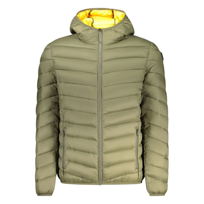 Marina Yachting Green Polyamide Men Jacket with hood, zip-up design, and multiple pockets for practical use.