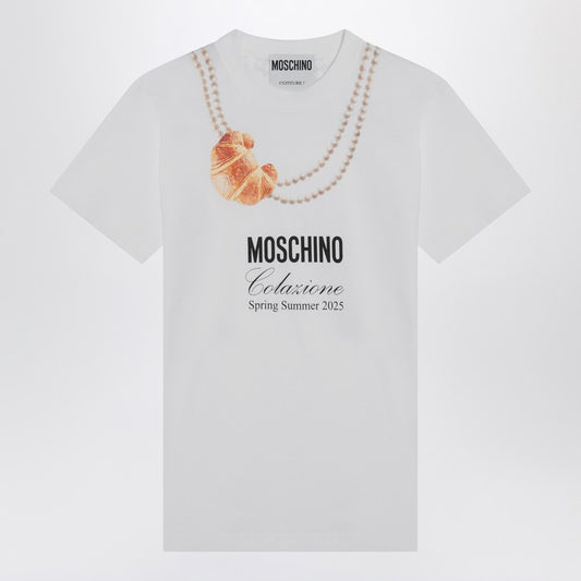 white Moschino Breakfast T-shirt LDin,Spring - Summer 2025,Women,Women > Clothing,Women > Clothing > Topwear,Yes Eu A07030541/Q_MOSCH-1001_323