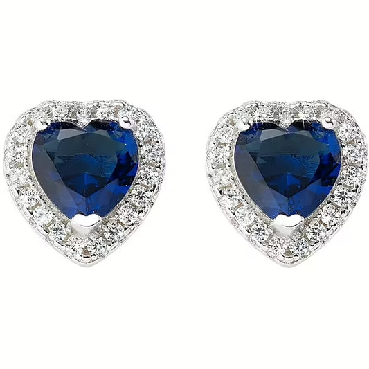 AMEN JEWELRY Mod. ORTICBBL heart-shaped blue gemstone earrings with diamond accents.
