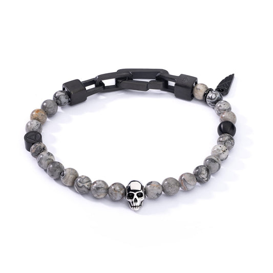 AN JEWELS JEWELRY Mod. AA.P255KGR stylish bracelet with grey beads and skull charm