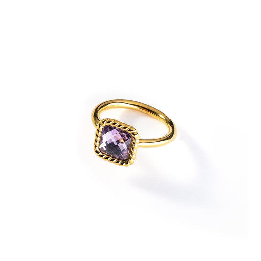 Gold ring with purple gemstone, AN JEWELS JEWELRY Mod. AL.RMW07GVI-8, elegant jewelry for special occasions.